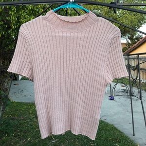 Pink ribbed mock neck